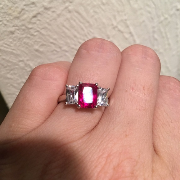 Jewelry - Ruby + White Gem + 9 Karat White Gold Ring, NWOT